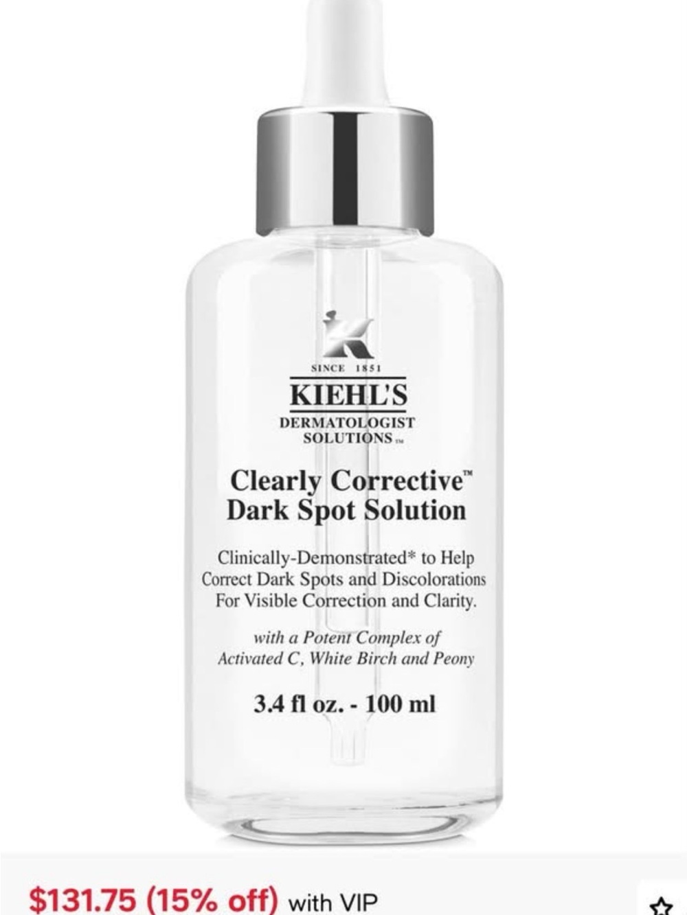 Kiehl's Clearly Corrective Serum Bottle in Clear and Silver